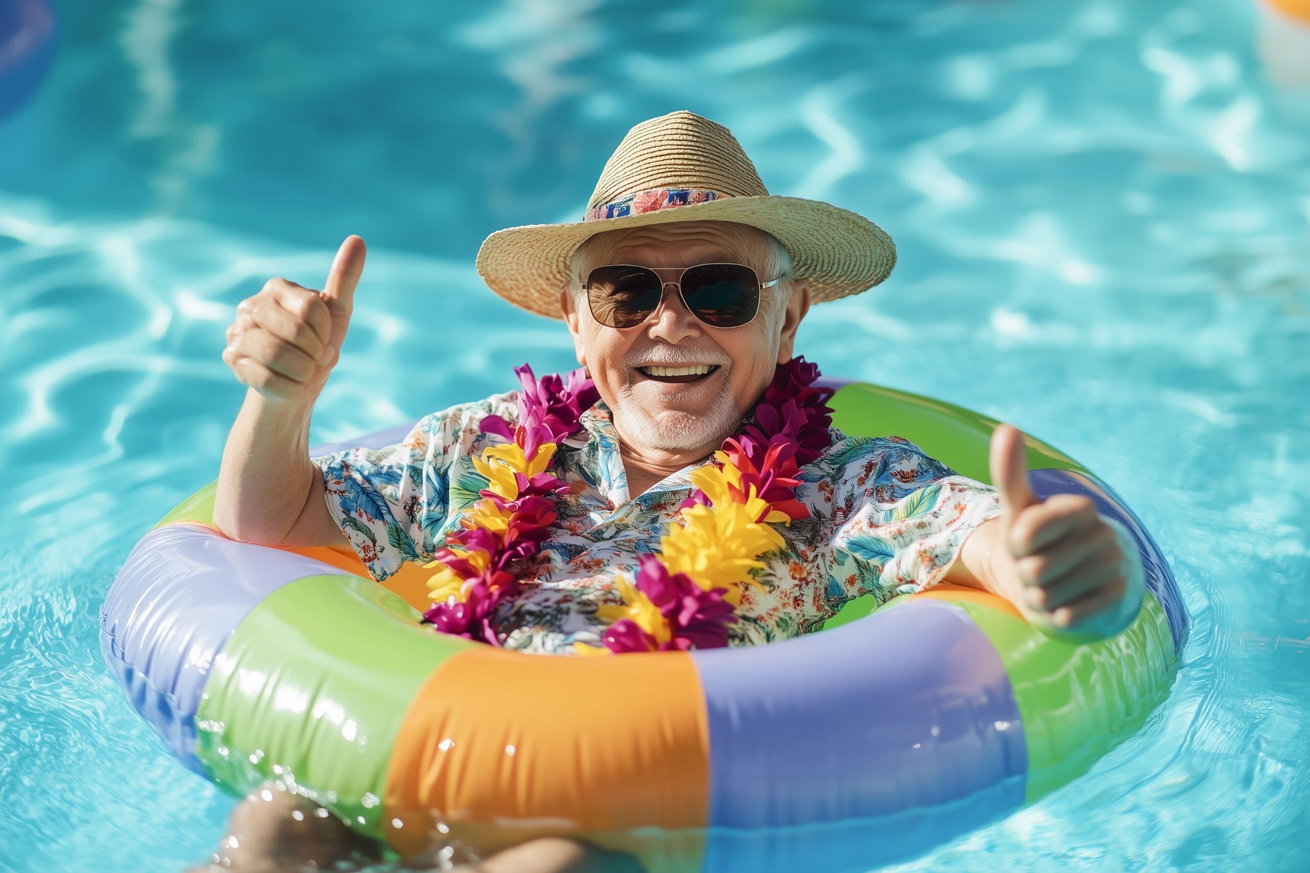 Anziano felice in piscina